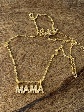 Uncut Natural Diamond MAMA Pendant, 14k Gold Filled Chain Layering Necklace